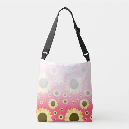 ピンクの明るいひまわり クロスボディバッグ (正面)