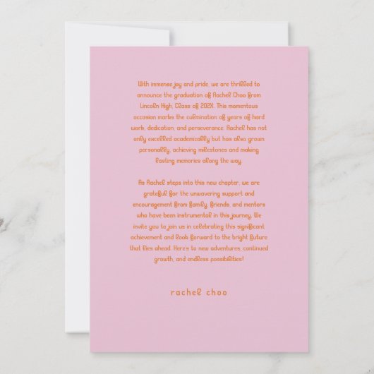 ピンクの明るいスクイグルズ卒業発表カード 招待状 (裏面)