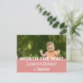 ピンクの明るいモダンの採用に関する発表 案内ポストカード (スタンド正面)