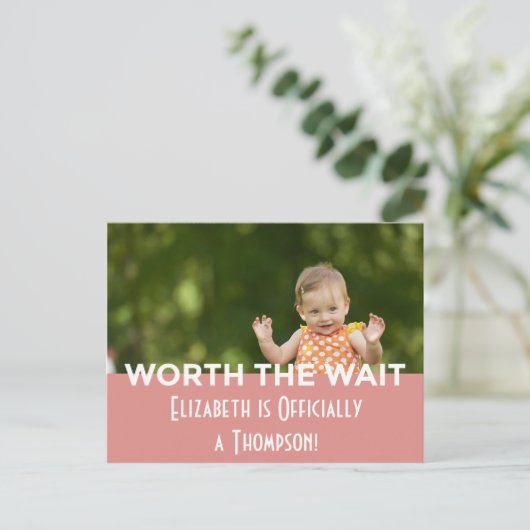 ピンクの明るいモダンの採用に関する発表 案内ポストカード (スタンド正面)