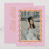 ピンクの明るい線の卒業おめでとうカード 招待状 (正面/裏面)