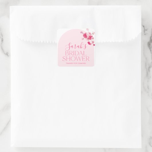 ピンクの明るい花のブライダルシャワーフェイバータグステッカー スクエアシール (バッグ)