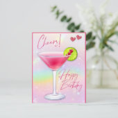 ピンクの明るい誕生日グリーティングポストカード ポストカード (スタンド正面)