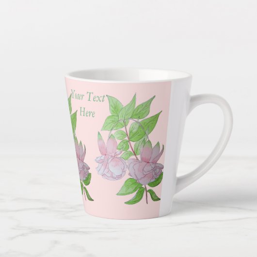 ピンクの明るい赤紫色の花葉とフローラ カフェラテマグ (右)