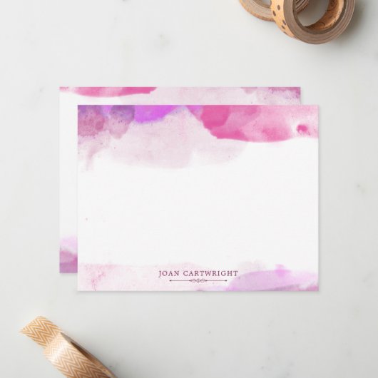 ピンクの明るい赤紫色スミレの水の色あなたの名前を追加 ノートカード (正面/裏面インサイチュ)