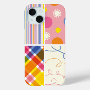 ピンクの明るい赤紫色プレストライプイドのドット落書きパターン iPhone 15ケース