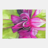 ピンクの明るい赤紫色ポップ・アートのアート水彩花 キッチンタオル (横)