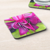 ピンクの明るい赤紫色ポップ・アートのアート水彩花 コースター (左側)