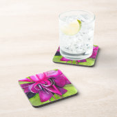 ピンクの明るい赤紫色ポップ・アートのアート水彩花 コースター (右側)