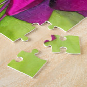 ピンクの明るい赤紫色ポップ・アートのアート水彩花 ジグソーパズル (側面)