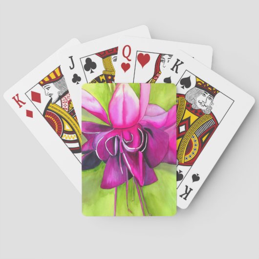 ピンクの明るい赤紫色ポップ・アートのアート水彩花 トランプ (裏面)