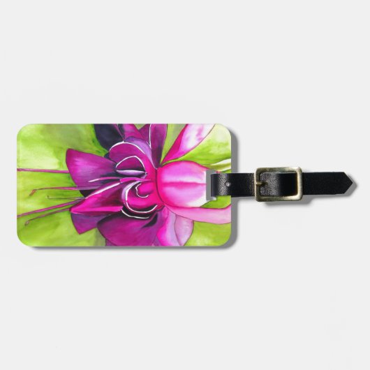 ピンクの明るい赤紫色ポップ・アートのアート水彩花 ラゲッジタグ (正面横)