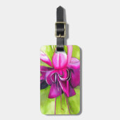ピンクの明るい赤紫色ポップ・アートのアート水彩花 ラゲッジタグ (正面縦)