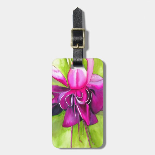 ピンクの明るい赤紫色ポップ・アートのアート水彩花 ラゲッジタグ (正面縦)
