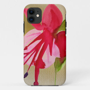 ピンクの明るい赤紫色ポップ・アートのアート水彩花 iPhone 11 ケース