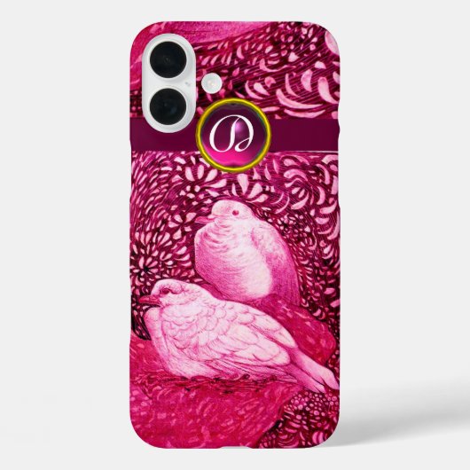 ピンクの明るい赤紫色モノグラムの白い鳩 Case-Mate iPhoneケース (裏面)