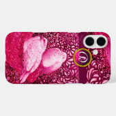 ピンクの明るい赤紫色モノグラムの白い鳩 Case-Mate iPhoneケース (裏面 (横))