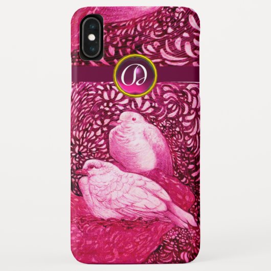 ピンクの明るい赤紫色モノグラムの白い鳩 Case-Mate iPhoneケース (裏面)
