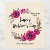 ピンクの明るい赤紫色最高のポピーズママ今まで – 母の日 ワインラベル (シングルラベル)