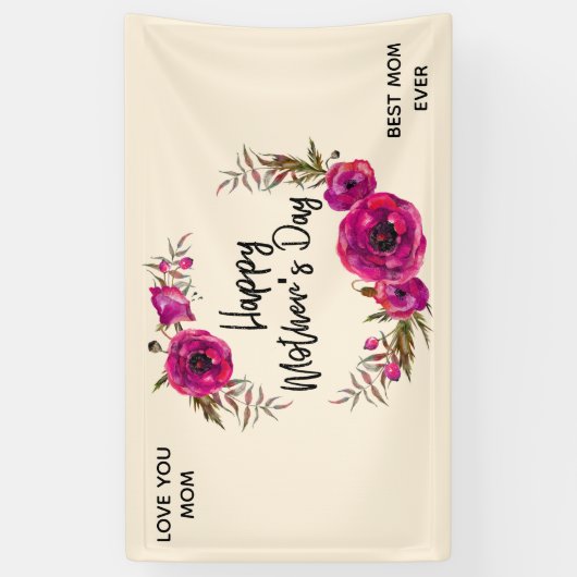 ピンクの明るい赤紫色最高のポピーズママ今まで – 母の日 横断幕 (縦)