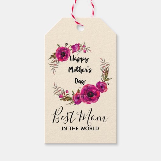 ピンクの明るい赤紫色最高のポピーズママ – 母の日 ギフトタグ (正面)