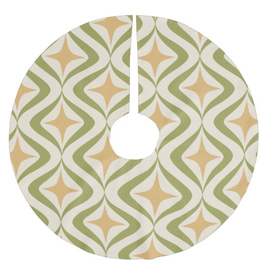 ピンクの星およびグリーン・ウェーブ ブラッシュドポリエステルツリースカート (正面)