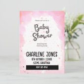 ピンクの星と雲の赤ちゃんシャワー 招待状 (スタンド正面)