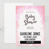 ピンクの星と雲の赤ちゃんシャワー 招待状 (正面/裏面)