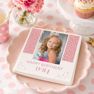 ピンクの星のきらめき 誕生日 キッズ 女の子 写真 スタンダードカクテルナプキン