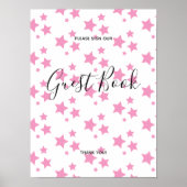 ピンクの星のモダンデザイン 本のサイン ポスター (正面)