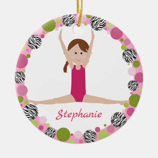 ピンクの星の体育専門家のブラウンのブレード セラミックオーナメント (正面)