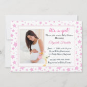 ピンクの星の写真それは女の子のベビーシャワーの招待状です 招待状 (正面)