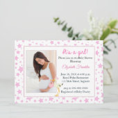 ピンクの星の写真それは女の子のベビーシャワーの招待状です 招待状 (スタンド正面)