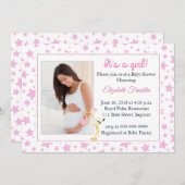 ピンクの星の写真それは女の子のベビーシャワーの招待状です 招待状 (正面/裏面)
