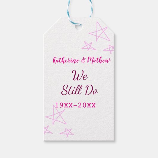 ピンクの星の誓の更新結婚記念日モダン ギフトタグ (正面)