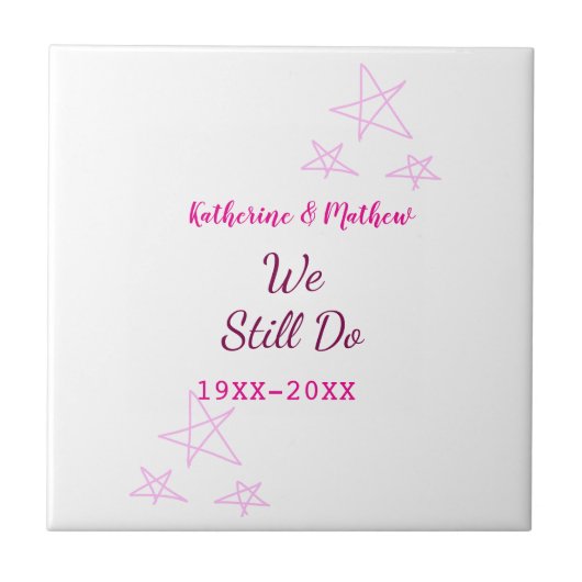 ピンクの星の誓の更新結婚記念日モダン タイル (正面)