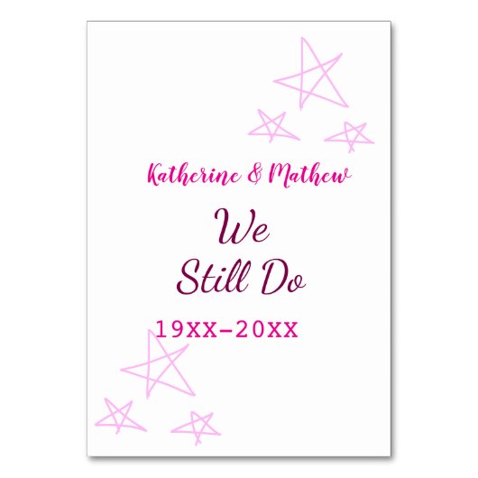 ピンクの星の誓の更新結婚記念日モダン テーブルナンバー (正面)