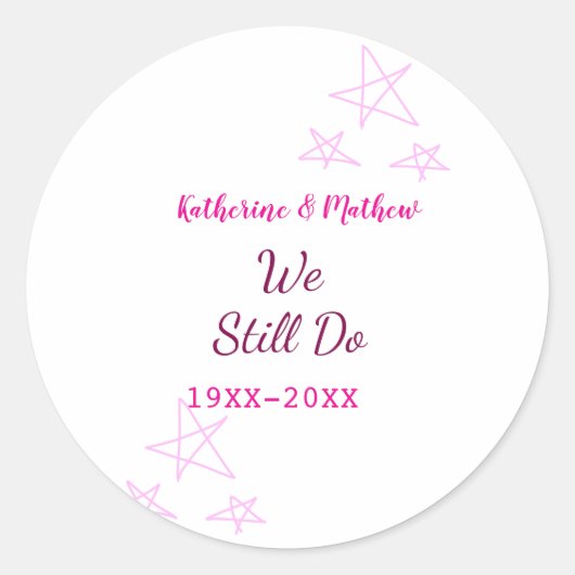 ピンクの星の誓の更新結婚記念日モダン ラウンドシール (正面)