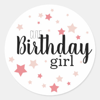 ピンクの星を持つかわいい誕生日の女の子 ラウンドシール
