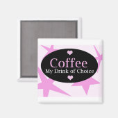 ピンクの星を持つコーヒーデザイン マグネット (正面/裏面)