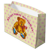 ピンクの星を持つテディベア ラージペーパーバッグ (裏面アングル)