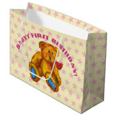 ピンクの星を持つテディベア ラージペーパーバッグ (正面アングル)