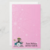 ピンクの星を持つブロンドのドラマーの女の子 便箋 (正面/裏面)