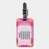 ピンクの星及び泡フラクタルパターン ラゲッジタグ (正面縦)