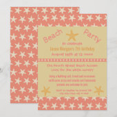 ピンクの星型の魚のビーチ - 誕生日パーティーの招待状 招待状 (正面/裏面)
