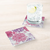 ピンクの星状体およびダリアが付いているパターン ガラスコースター (アングル)