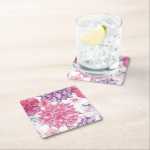 ピンクの星状体およびダリアが付いているパターン スクエアペーパーコースター (インサイチュ)