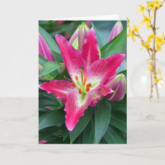 ピンクの星空のユリの誕生日グリーティングカード カード (黄色い花)