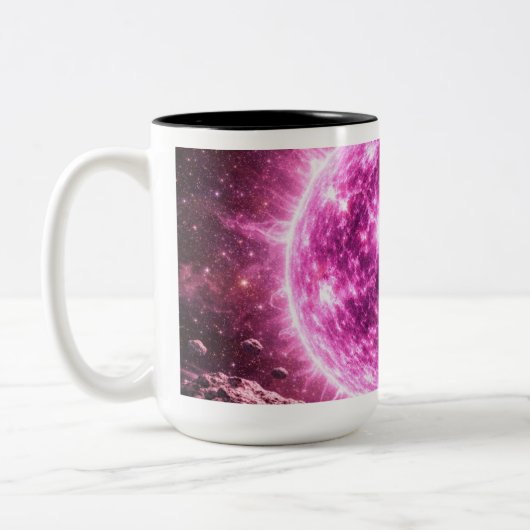 ピンクの星、宇宙へ ツートーンマグカップ (左)