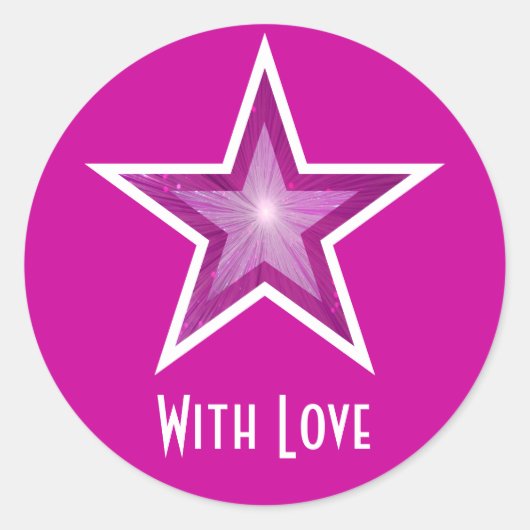 ピンクの星「愛と」の丸いステッカーピンク ラウンドシール (正面)